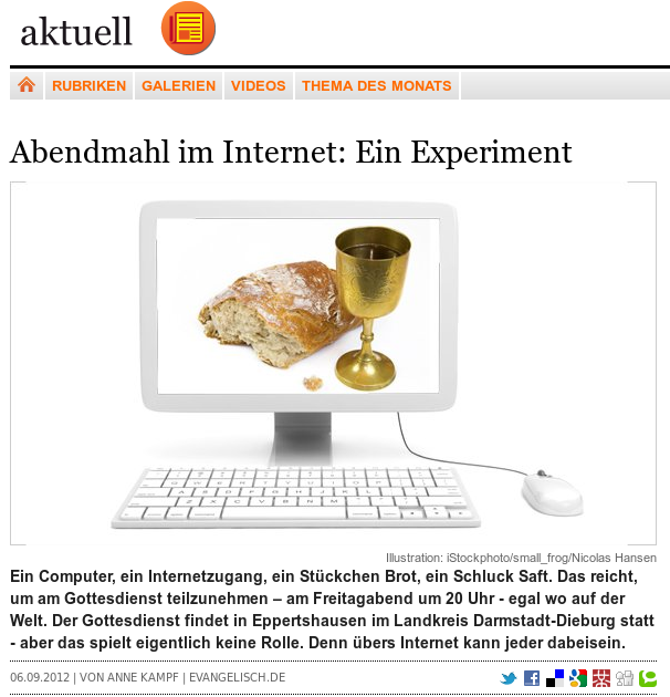 Experiment Internet-Abendmahl (Screenshot evangelisch.de)