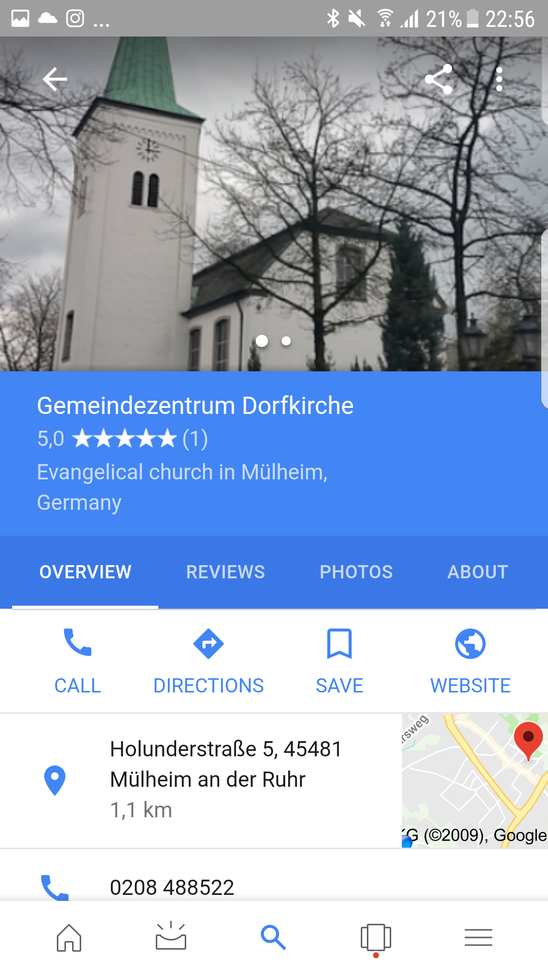 Info-Karte für die Dorfkirche Saarn nach dem Hochladen eines Fotos