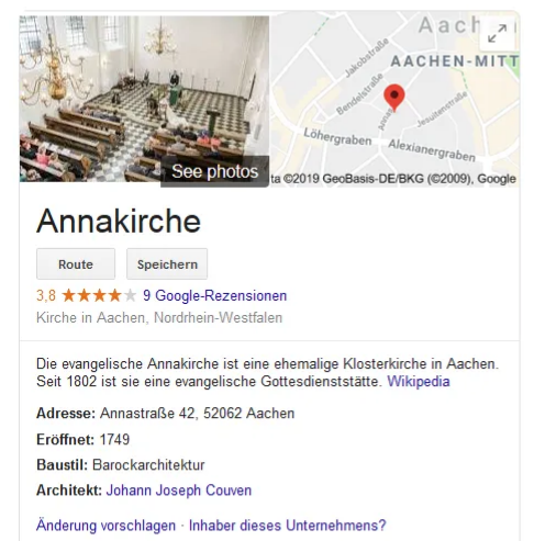 Annakirche in Aachen auf Google vor Projektstart