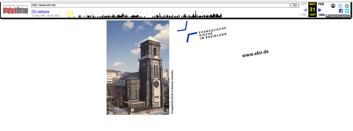 ekir.de 1997 mit Gemarker Kirche als Vorschaltseite