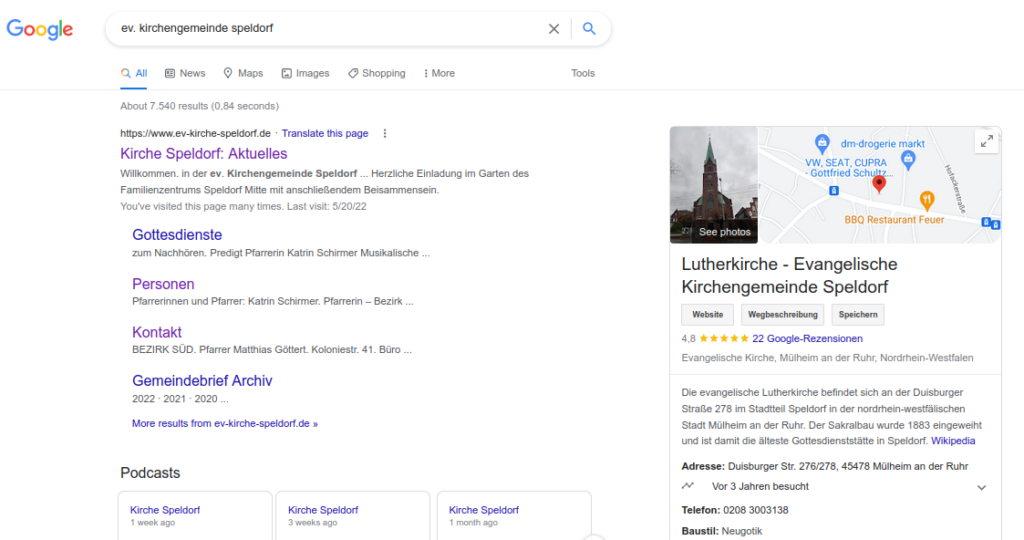 Lutherkirche Speldorf auf Google